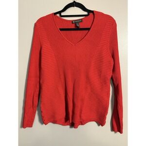 Inc International Red Ribbed V Neck XL Top‎ Long Sleeve
